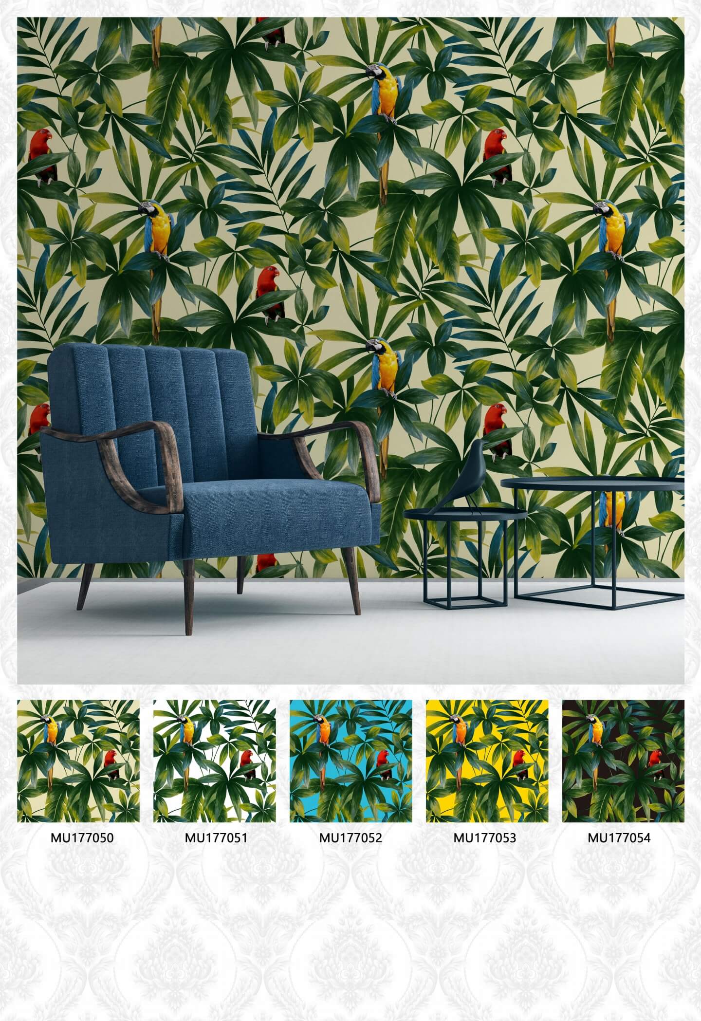 Ботанический зеленый дизайн листьев для современной спальни 